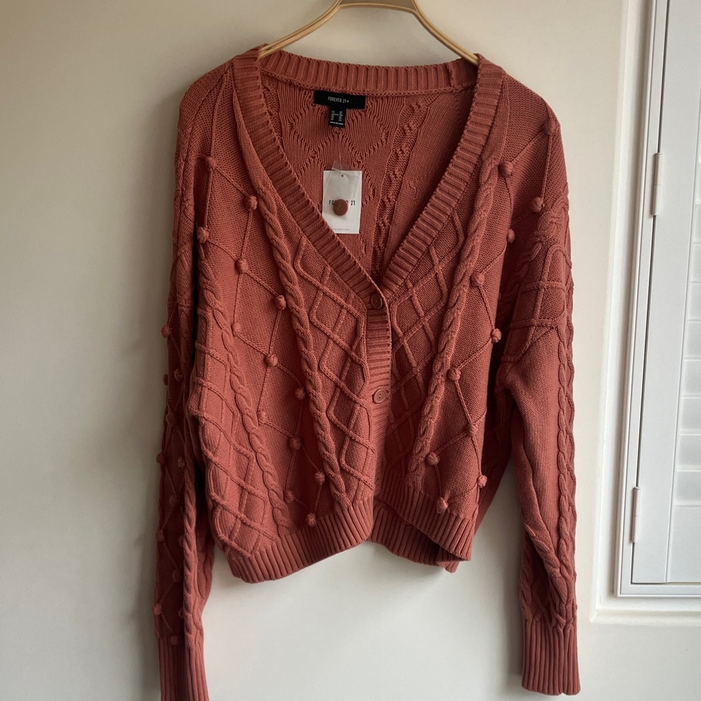 Forever 21 Textured Knit 100% Cotton Cardigan Rust/Mauve, Women’s 3X NWT